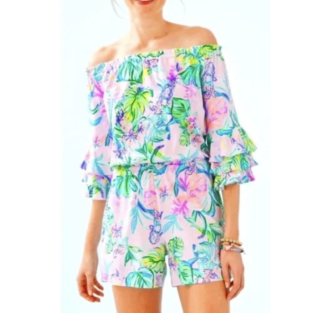 Lilly Pulitzer Calla Romper Mermaid in the Shade Pink Floral Ruffle XXS EUC